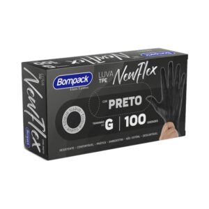 Luva Bompack Vinilflex Preta 100 Unidades G