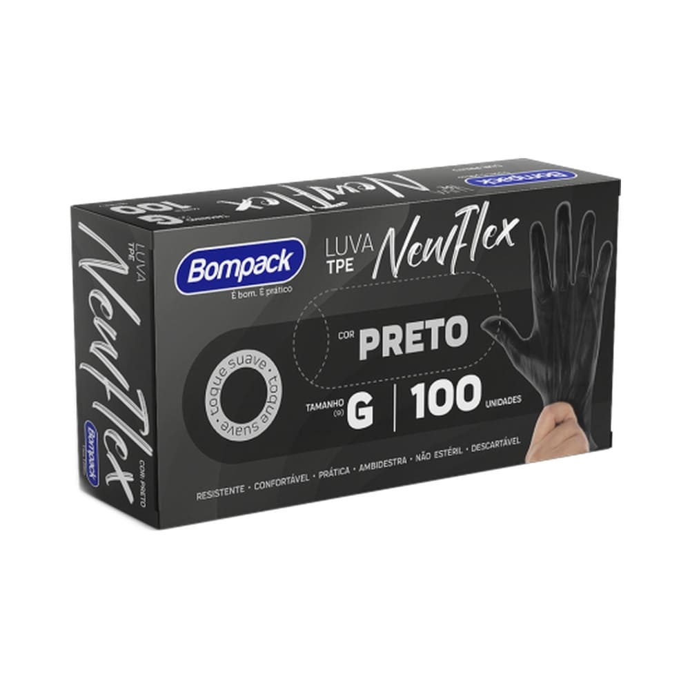 Luva Bompack Vinilflex Preta 100 Unidades G