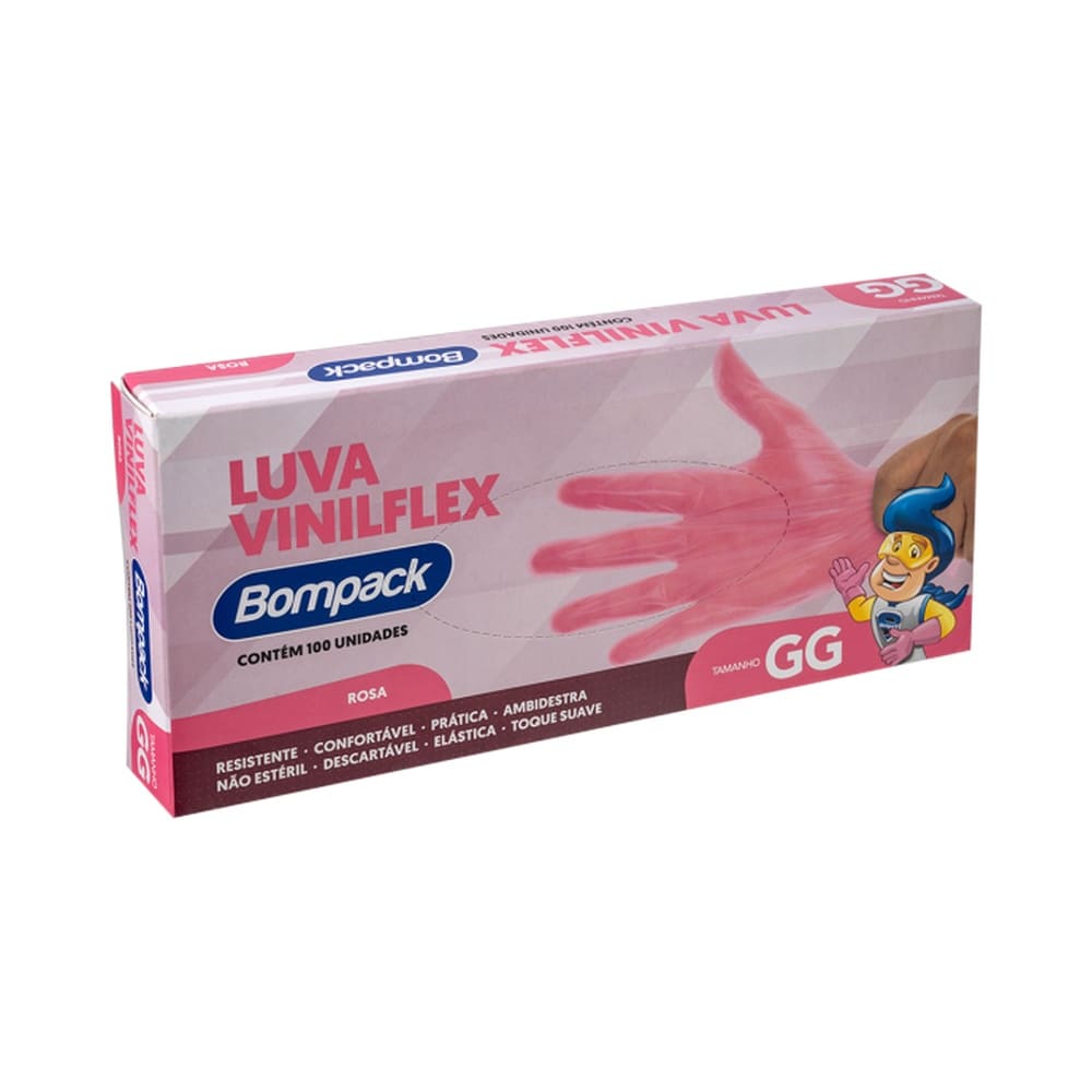 Luva Bompack Vinilflex Sem Pó Rosa C/ 100 Unidades GG