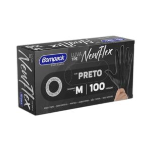 Luva Bompack Vinilflex Preta 100 Unidades M