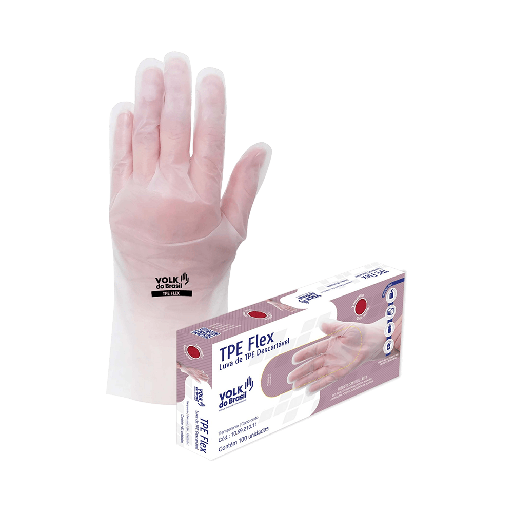 Luva Volk TPE Flex Transparente c/ 100 P