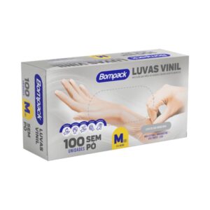 Luva de Vinil Bompack Sem Pó 100 Unidades M