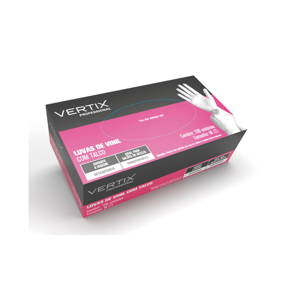 Luva de Vinil Vertix com Talco 100 Unidade Tamanho M