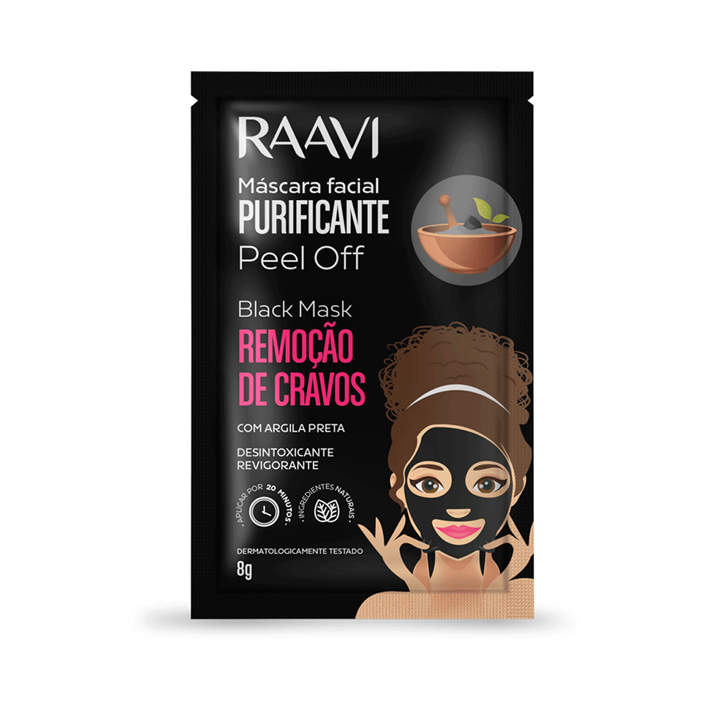 Sachê Máscara Raavi Facial Purificante Peel Off com Argila Preta Black Mask 8g
