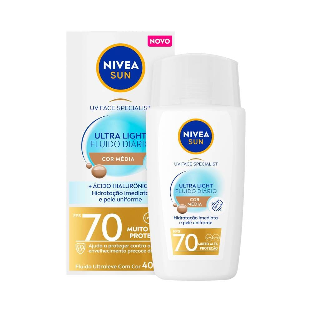 Protetor Facial Nivea Sun UV Face Specialist Ultra Light Fluido Diário FPS 70 Cor Média 40ml