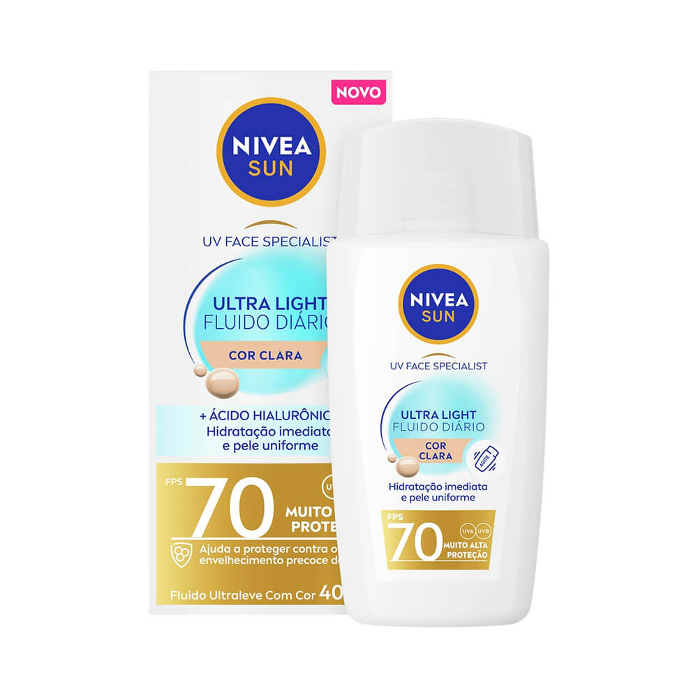 Protetor Facial Nivea Sun Ultra Light FPS 70 Cor Clara 40ml