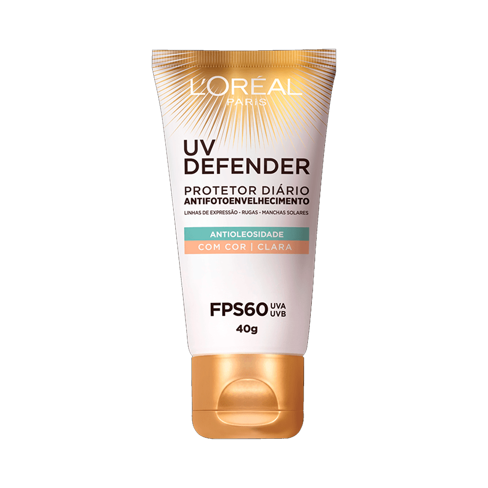 Protetor Solar Facial L'Oréal Paris Defender UV FPS 60 Antioleosidade Cor Clara 40g