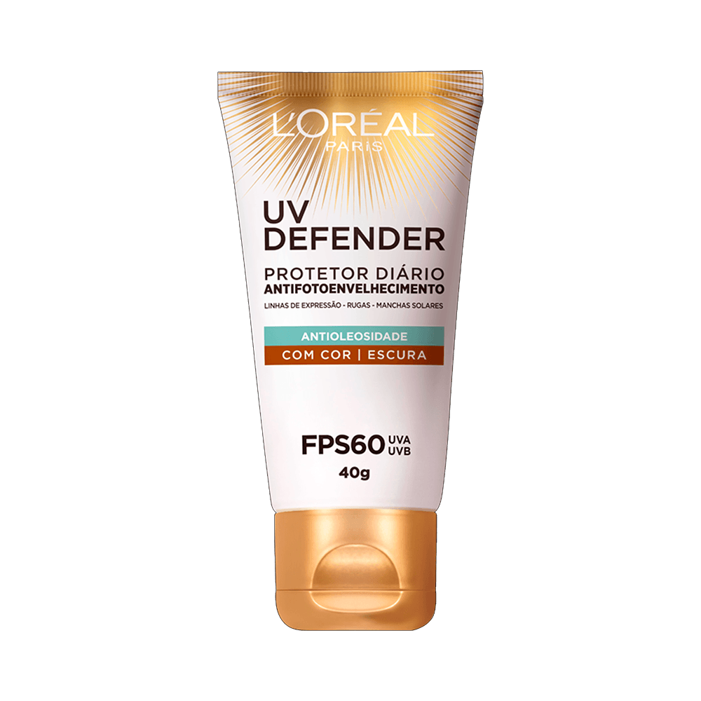 Protetor Solar Facial L'Oréal Paris Defender UV FPS 60 Antioleosidade cor Escura 40g