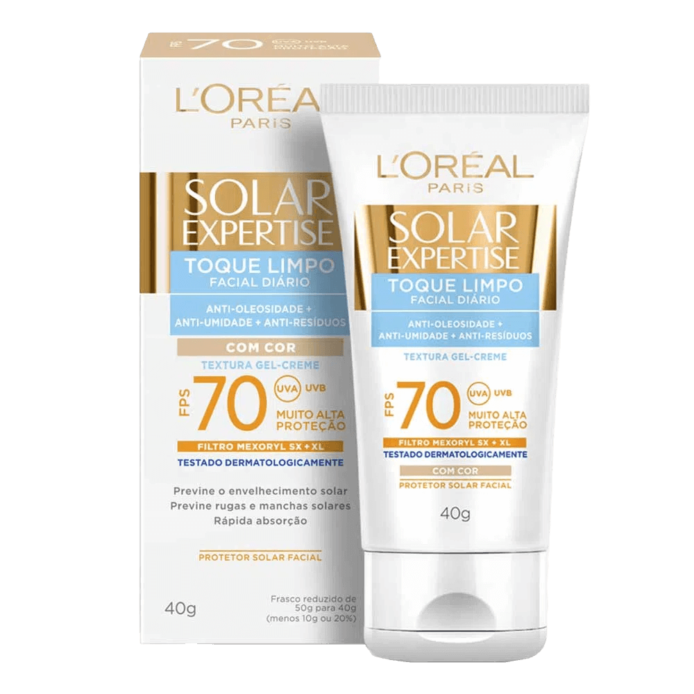 Protetor Solar L'Oréal Paris Solar Expertise Facial Toque Limpo com Cor FPS 70 40g