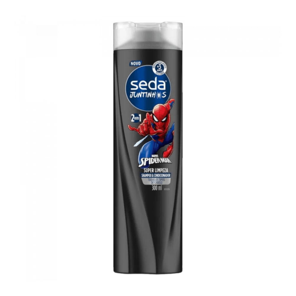 Shampoo & Condicionador Infantil 2 em 1 Seda Juntinhos Spider-Man Super Limpeza Frasco 300ml