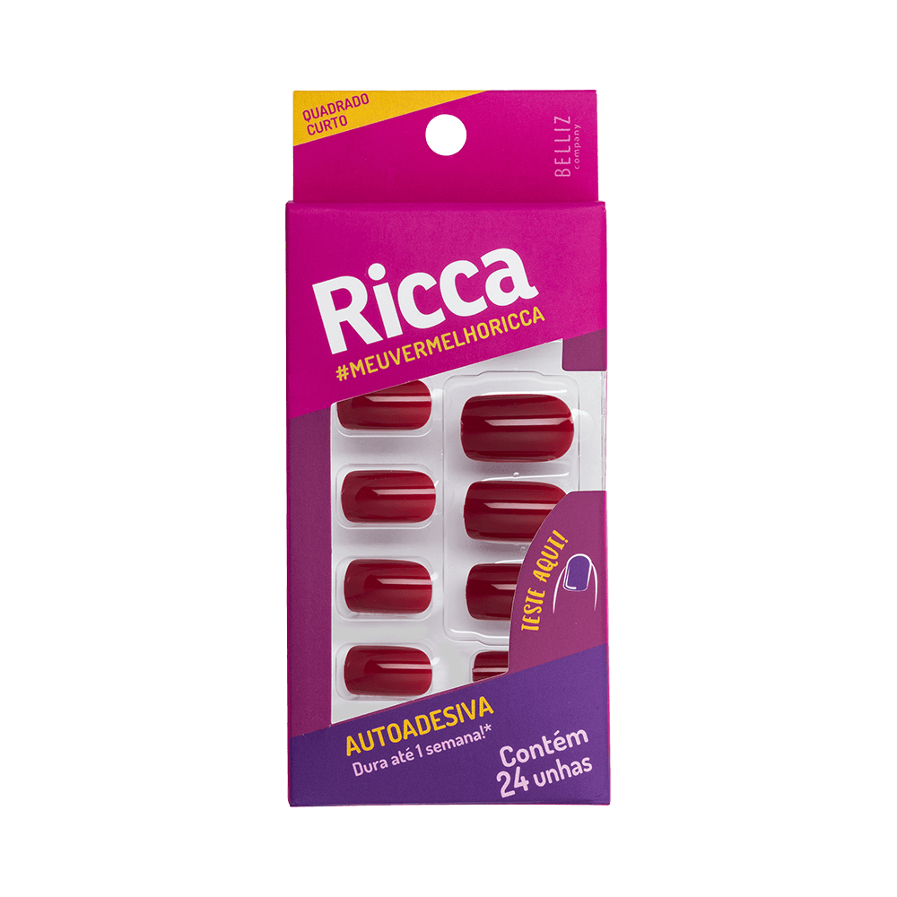 Unhas Auto Adesivas Ricca Vermelho Bordô (1845)