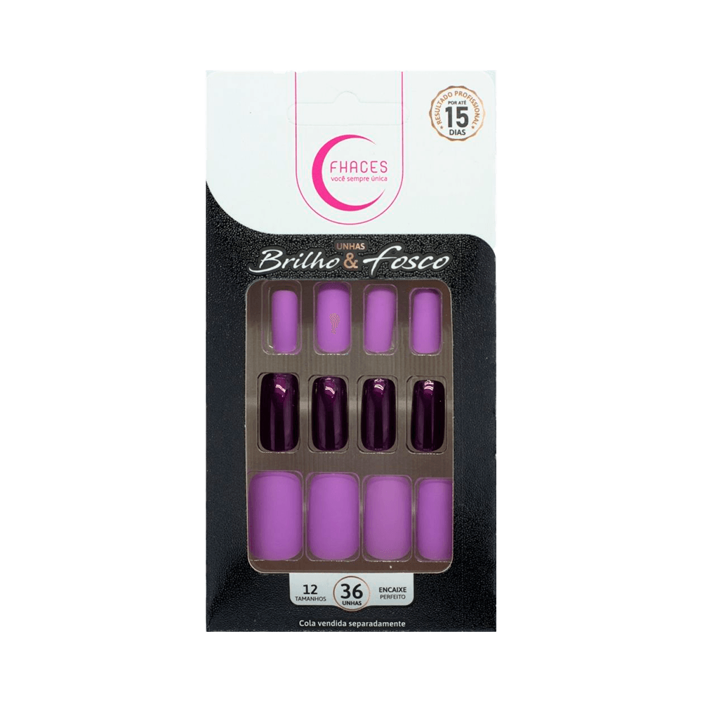 Unhas Fhaces Brilho e Fosco Lilás 36 Unidades