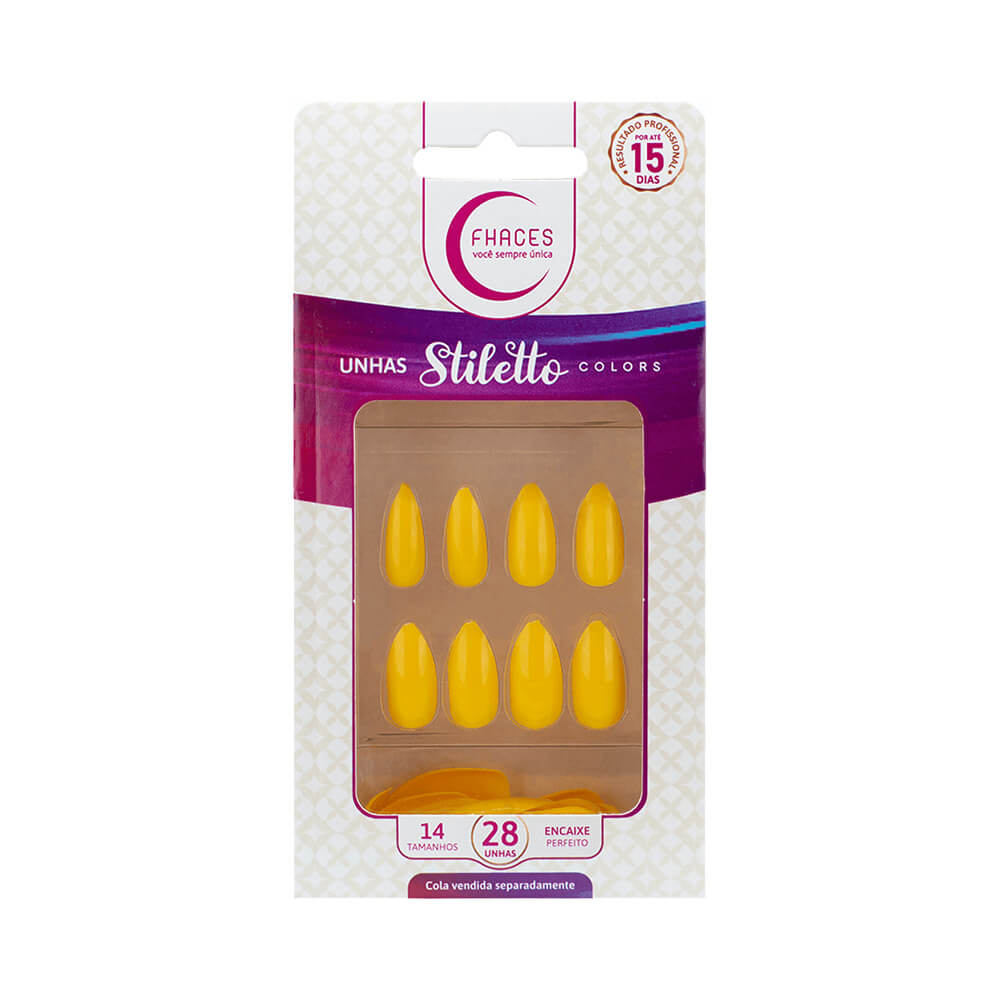 Unhas Fhaces Stiletto Colors Sun Flower 28 Unidades (UE1300)