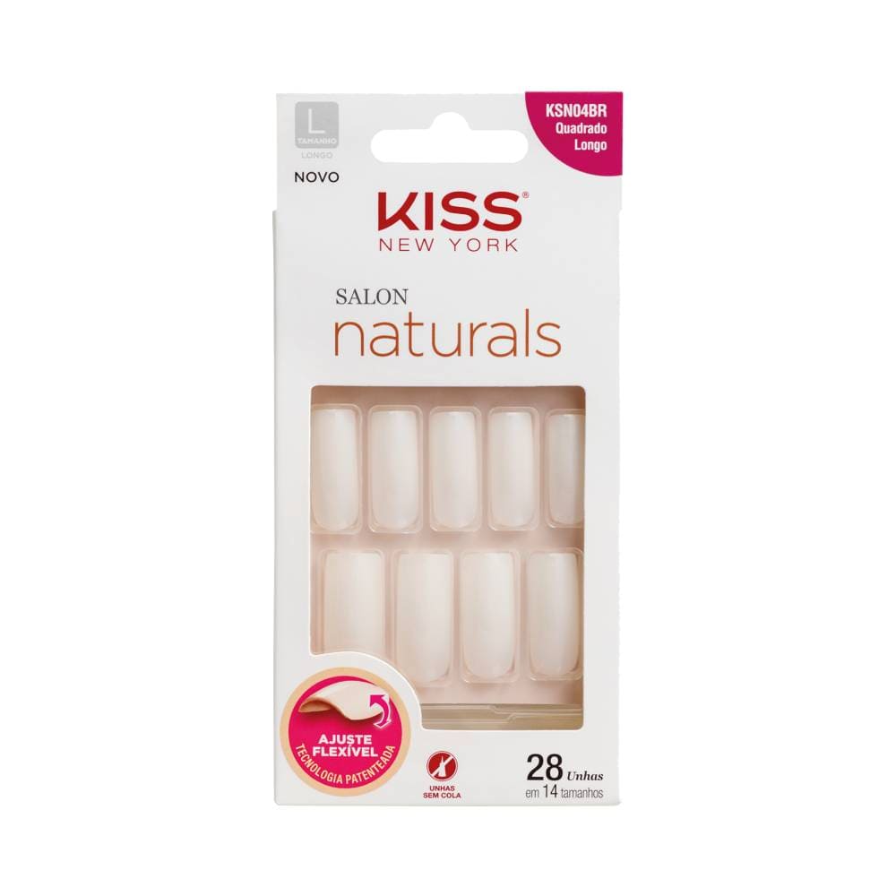 Unhas Postiças Kiss New York Salon Natural Longo Quadrado