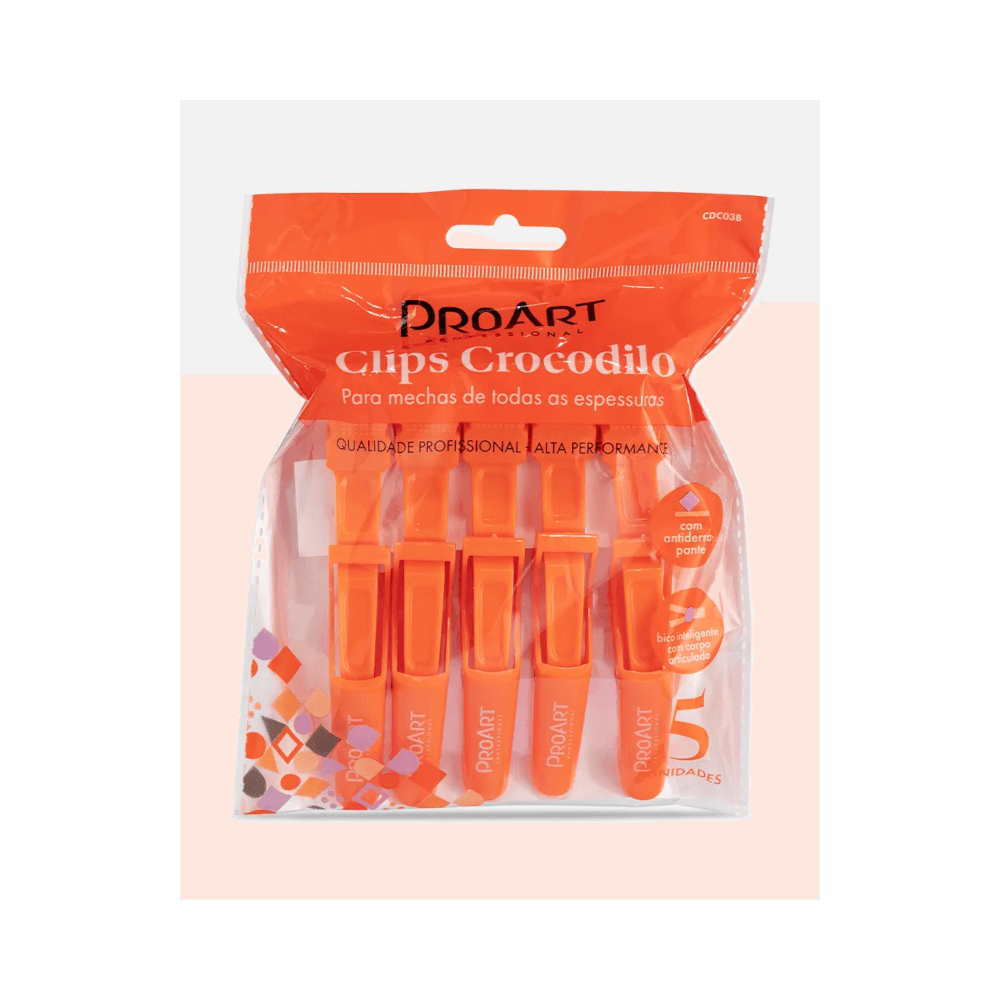 Clips Profissional ProArt Crocodilo Laranja 5 Unidades