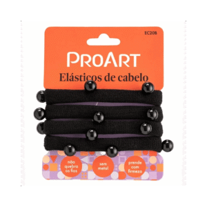Elástico de Cabelo ProArt Preto com Perola 4 Unidades
