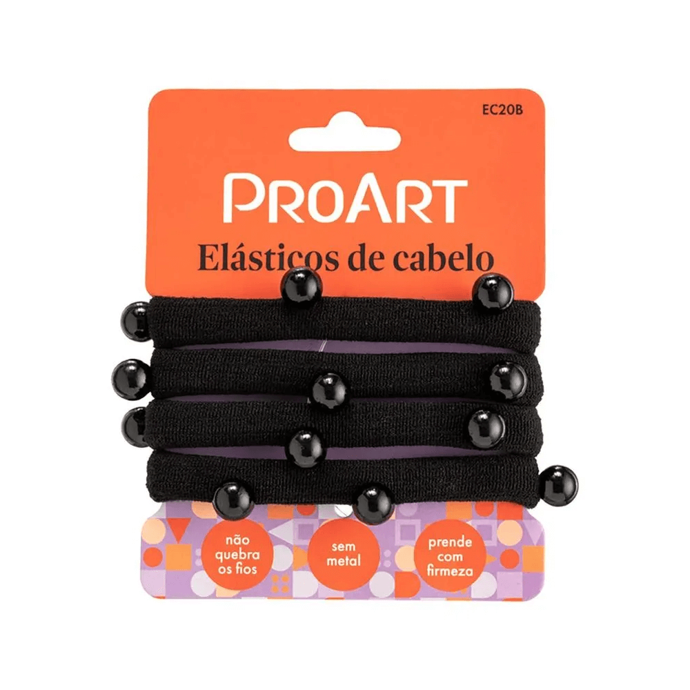 Elástico de Cabelo ProArt Preto com Perola 4 Unidades