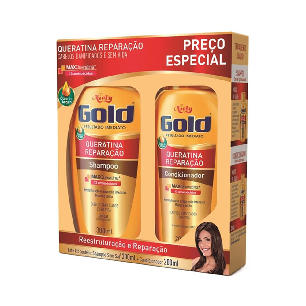 Kit Niely Gold s- Sal Shampoo 300ml + Condicionador 200ml
