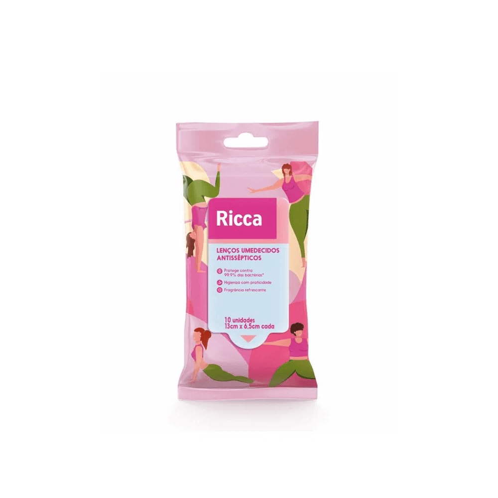 Lenços Ricca Antissépticos Yoga 10 unidades Rosa R:3800
